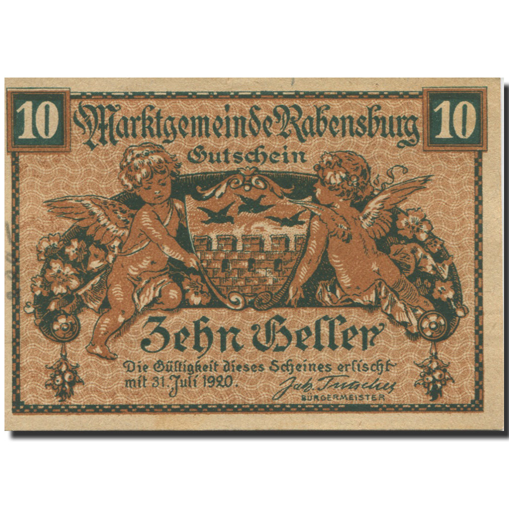 Banknote, Austria, Rabensburg, 10 Heller, Blason 1, 1920, UNC(63) Mehl:FS 807a