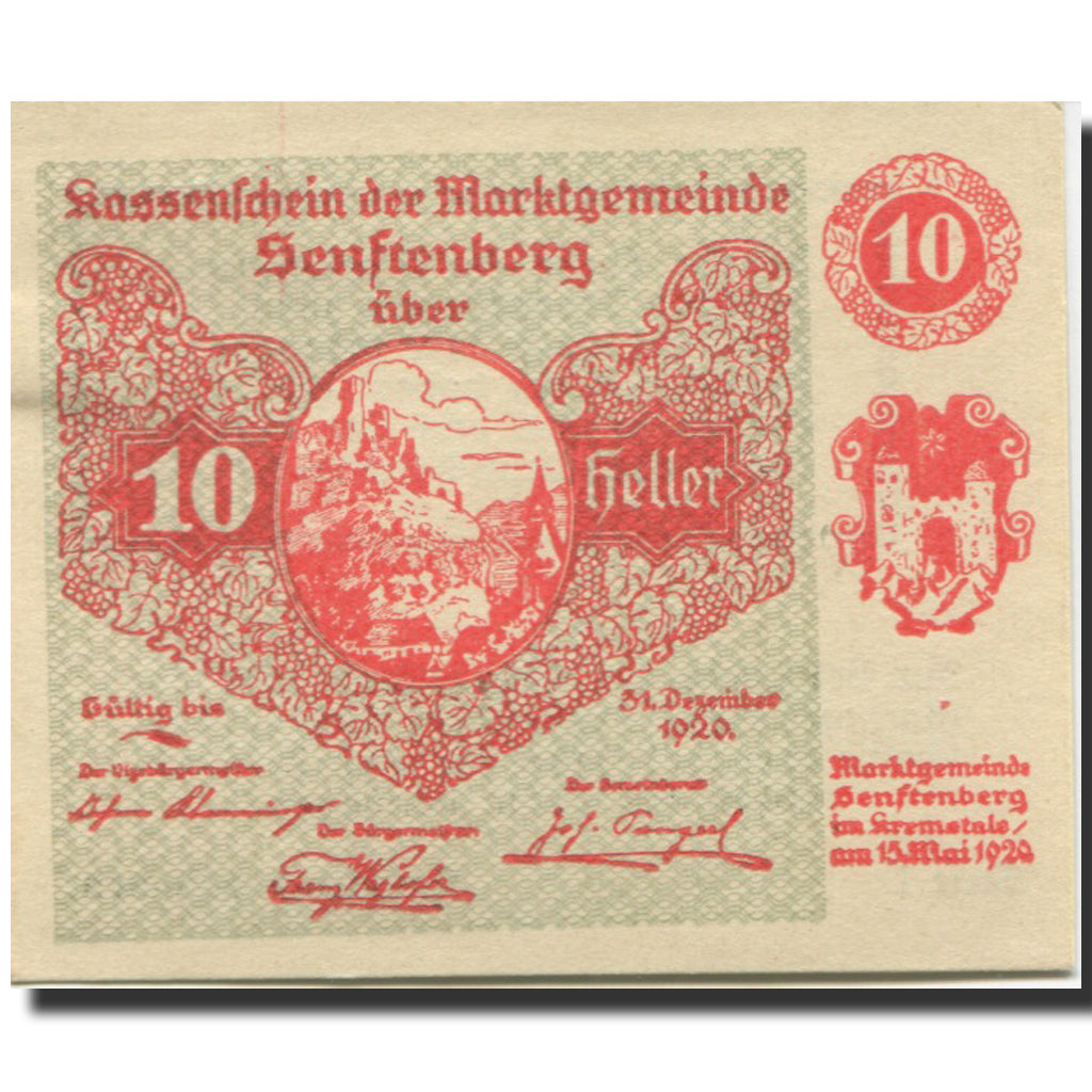 Banknote, Austria, Senftenberg, 10 Heller, paysage, 1920 UNC(63) Mehl:FS 993a
