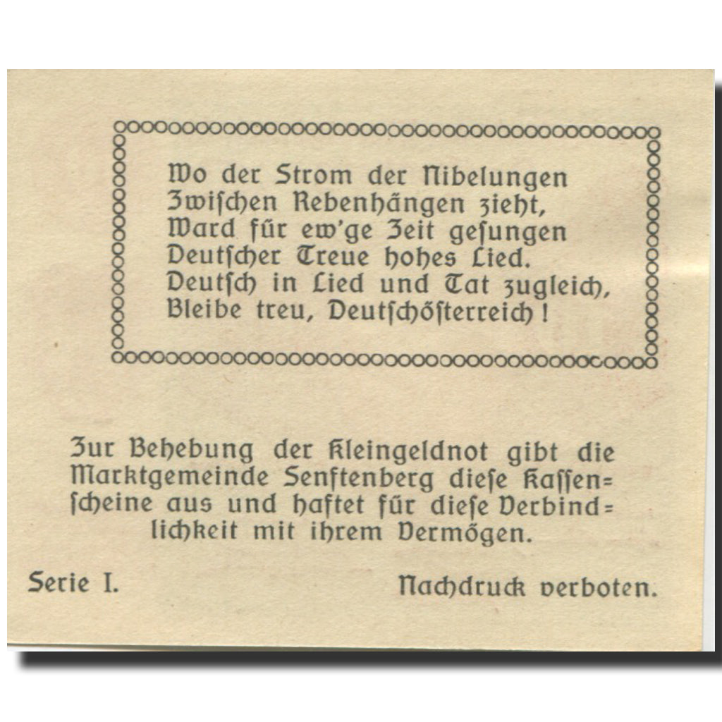 Banknote, Austria, Senftenberg, 10 Heller, paysage, 1920 UNC(63) Mehl:FS 993a