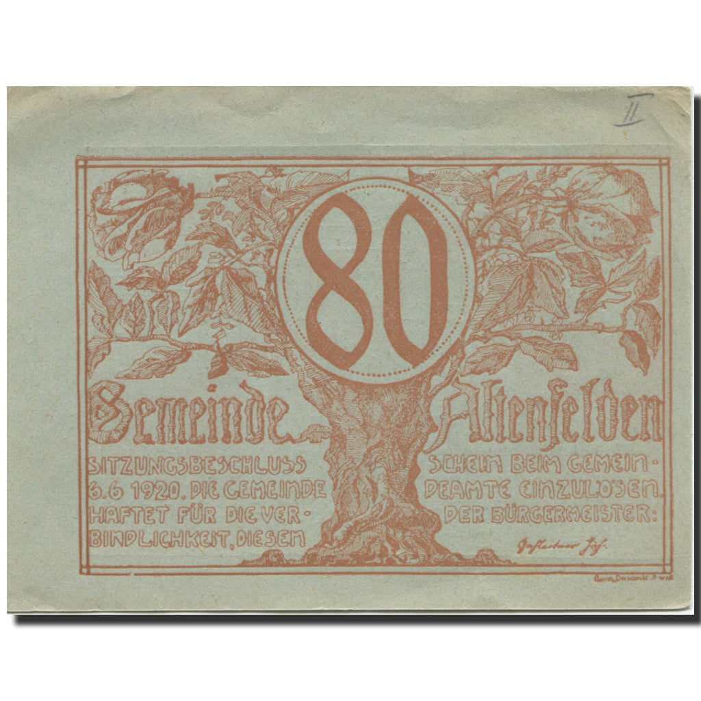 Banknote, Austria, Altenfelden, 80 Heller, village, 1920 AU(55-58) Mehl:FS 27Ic