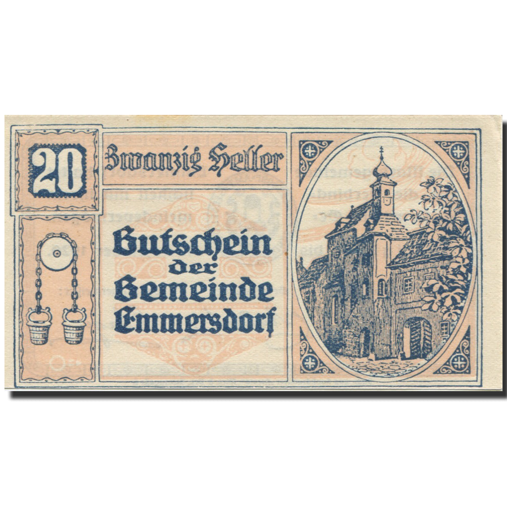 Banknote, Austria, Emmersdorf, 20 Heller, Eglise, 1920 UNC(63) Mehl:FS 171a