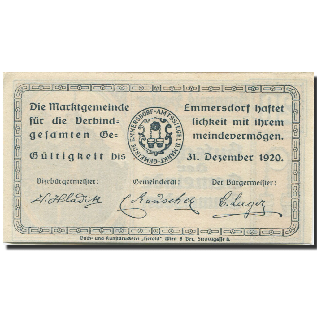 Banknote, Austria, Emmersdorf, 20 Heller, Eglise, 1920 UNC(63) Mehl:FS 171a