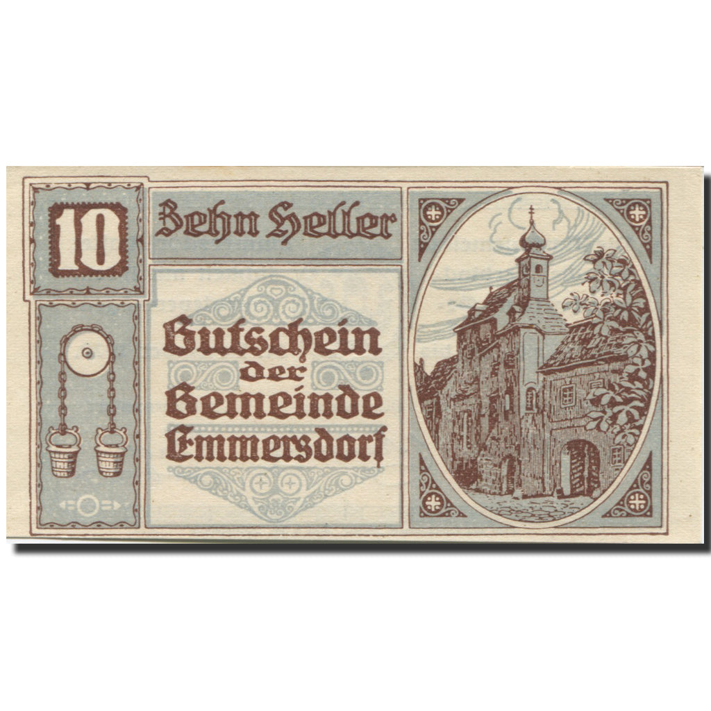 Banknote, Austria, Emmersdorf, 10 Heller, Eglise 1, 1920 UNC(63) Mehl:FS 171a