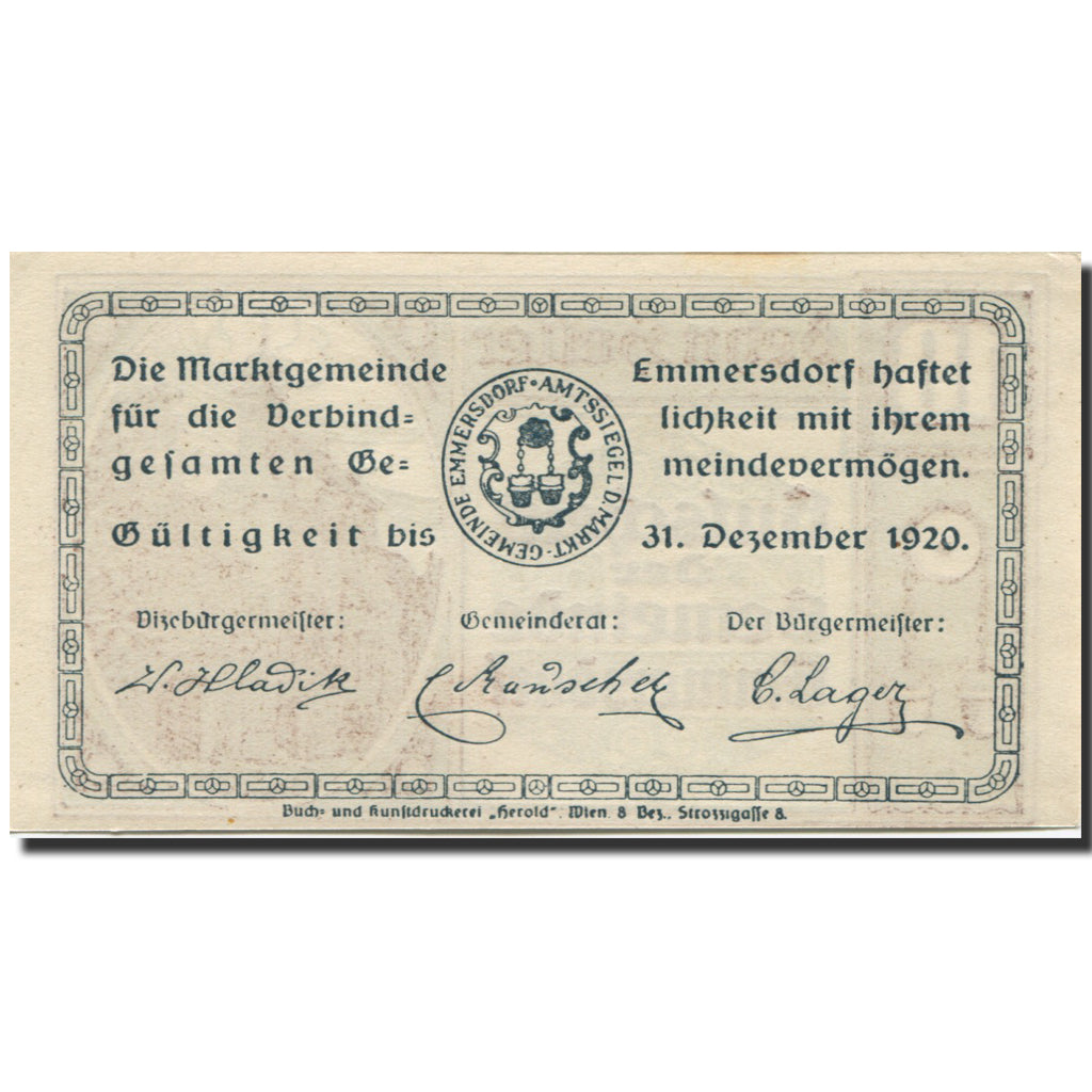 Banknote, Austria, Emmersdorf, 10 Heller, Eglise 1, 1920 UNC(63) Mehl:FS 171a