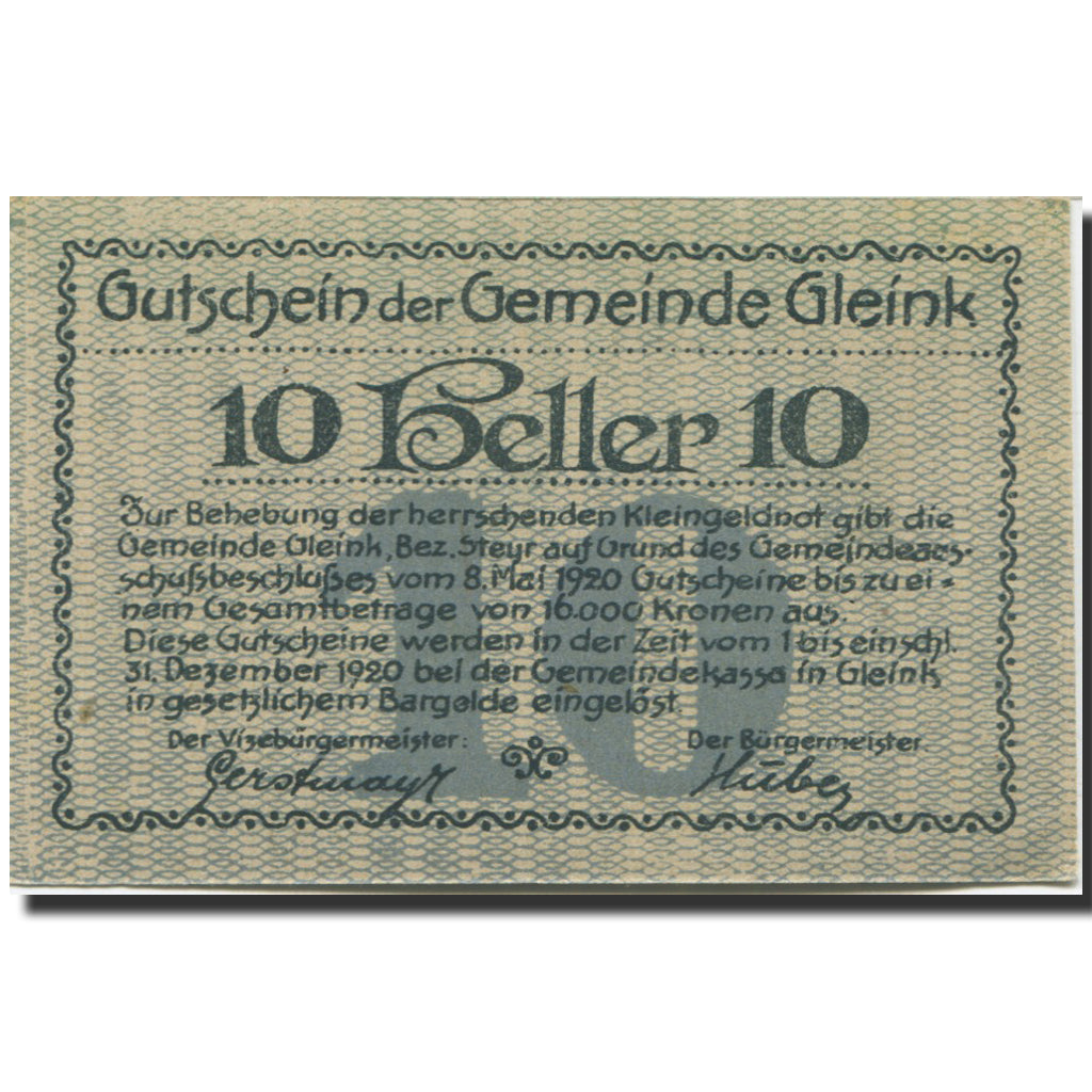 Banknote, Austria, Gleink, 10 Heller, Eglise 1920-12-31, UNC(63), Mehl:FS 237a