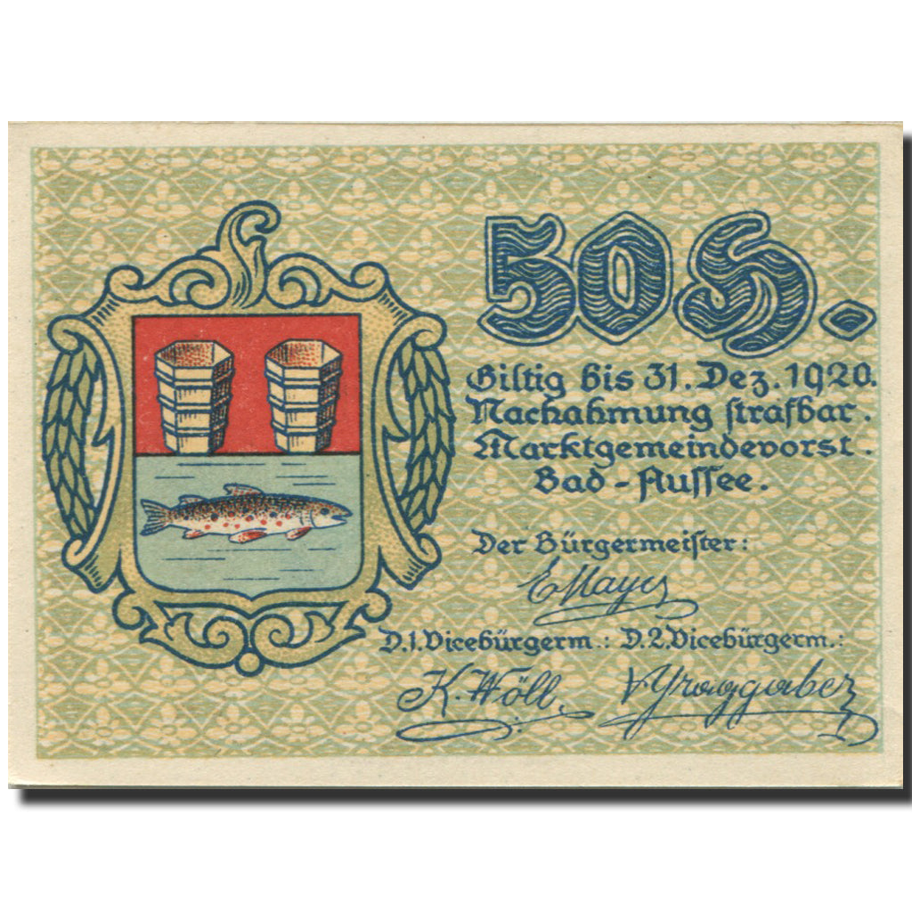 Banknote, Austria, Bad Aussee, 50 Heller, paysage, 1920 UNC(63) Mehl:FS 73