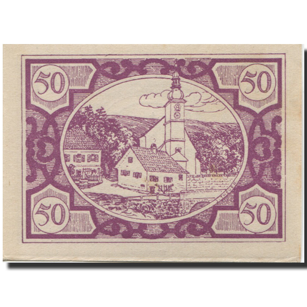 Banknote, Austria, Fischlham, 50 Heller, Eglise, 1920 UNC(63) Mehl:FS 203I