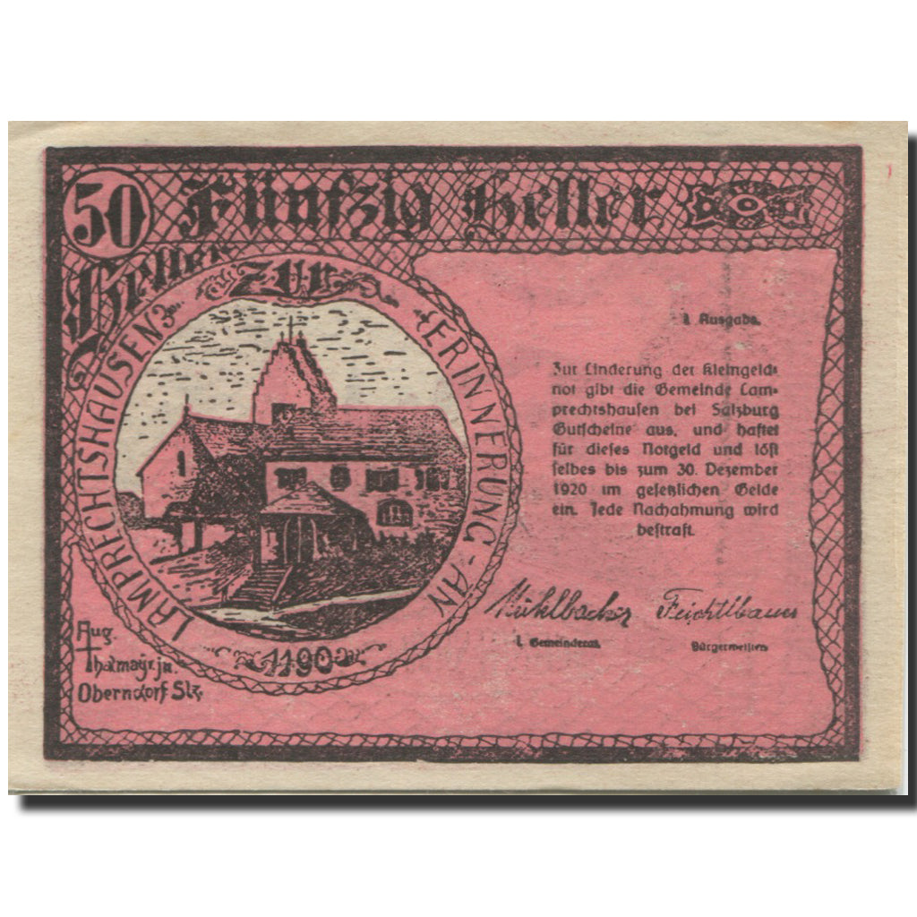 Banknote, Austria, Arnsdorf, 50 Heller, village, 1920, UNC(63) Mehl:FS 1122