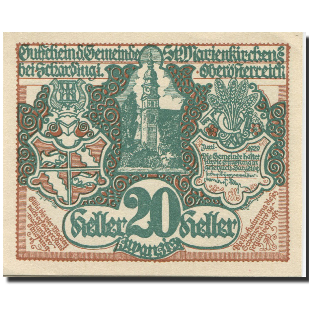 Banknote, Austria, Marienkirchen, 20 Heller, Eglise, UNC(63), Mehl:FS 910