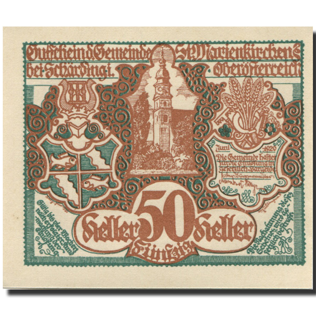 Banconote, Austria, Marienkirchen, 50 Heller, Blason, SPL, Mehl:FS 910