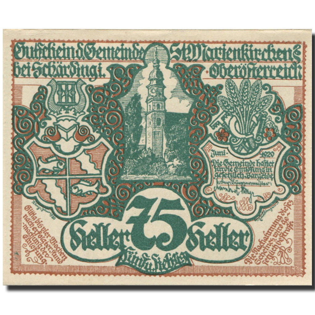 Banknote, Austria, Marienkirchen, 75 Heller, Blason, UNC(63), Mehl:FS 910