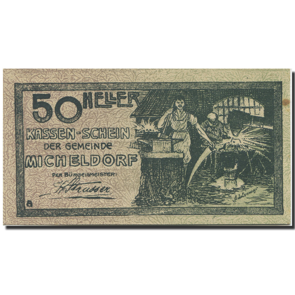 Banknote, Austria, Micheldorf, 50 Heller, personnage, 1920 UNC(63) Mehl:FS 612e