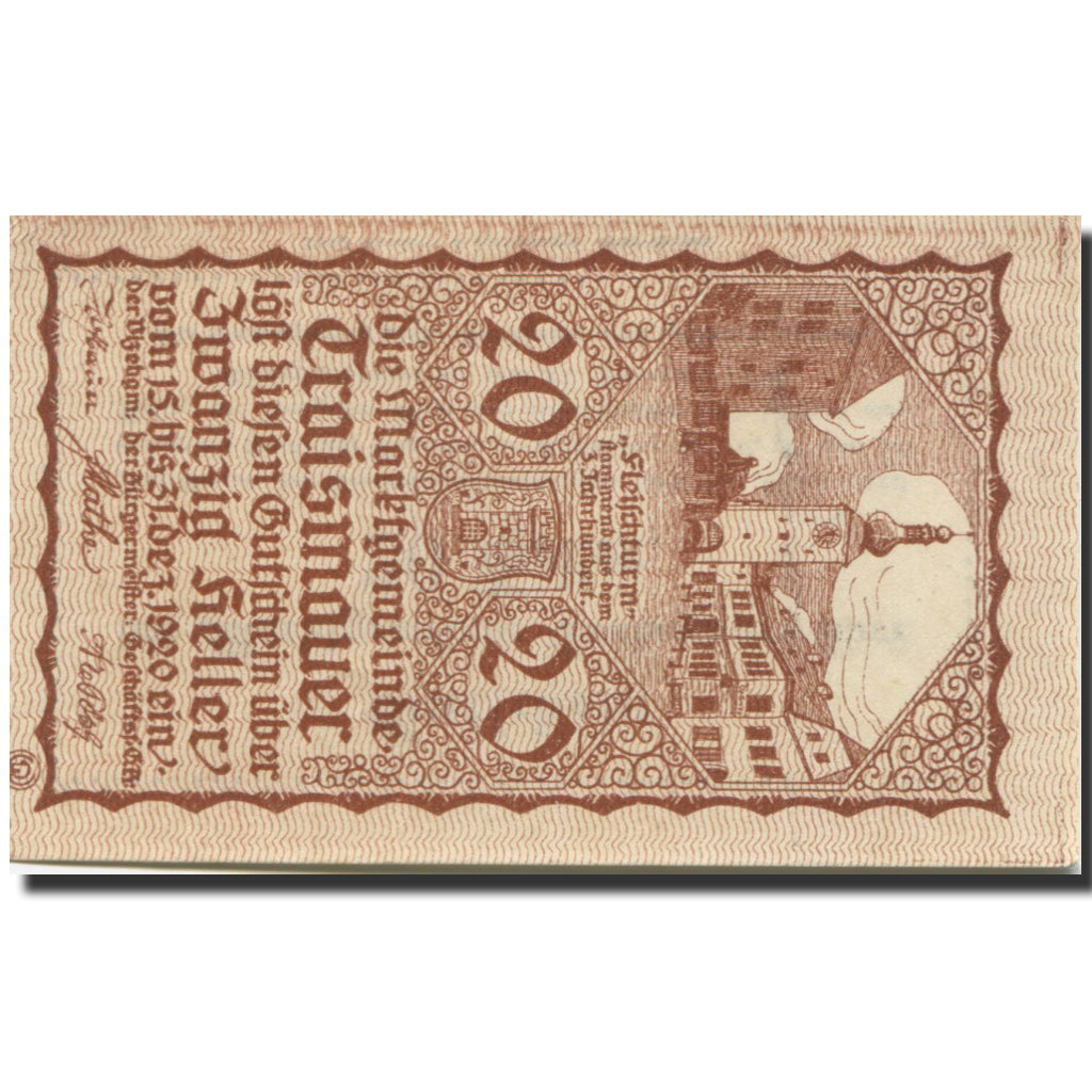Banknote, Austria, Traismauer, 20 Heller, Eglise 1920, UNC(63) Mehl:FS 1078II