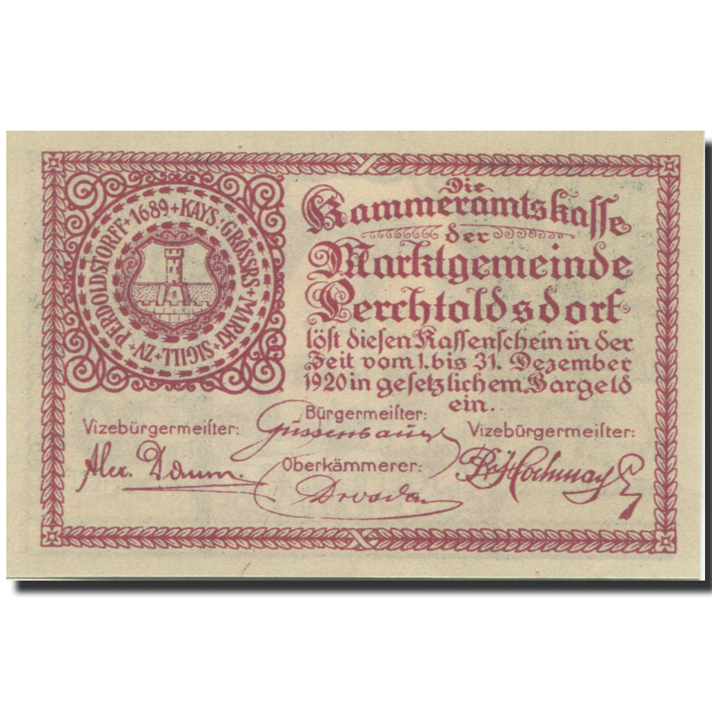 Banknote, Austria, Perchtoldsdorf, 20 Heller, mairie, 1920, UNC(63) Mehl:FS 728