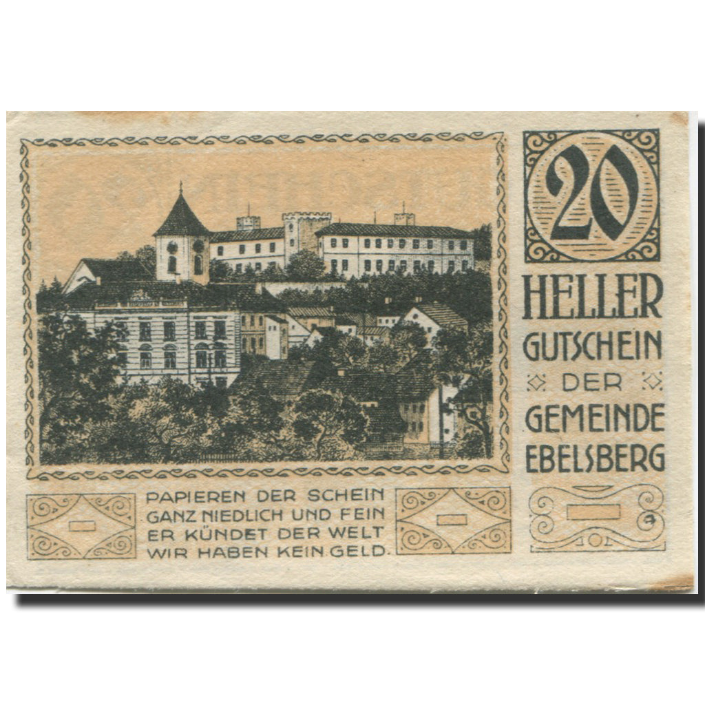 Banknote, Austria, Ebelsberg, 20 Heller, château, 1920 AU(55-58) Mehl:FS 140II