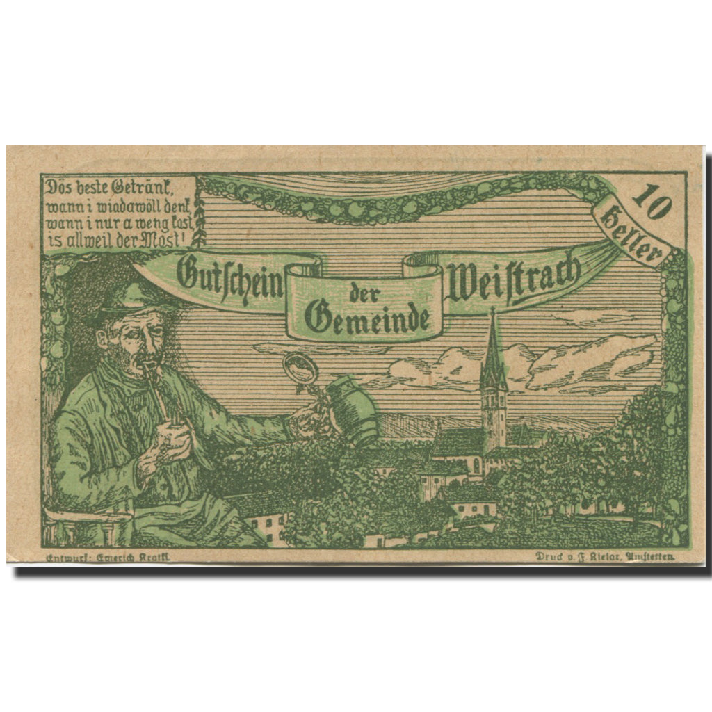 Banknote, Austria, Weistrach, 10 Heller, village, 1920 UNC(63) Mehl:FS 1161c