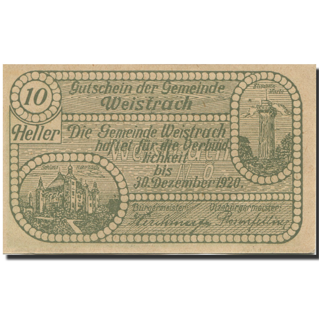 Banknote, Austria, Weistrach, 10 Heller, village, 1920 UNC(63) Mehl:FS 1161c