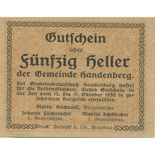Banknote, Austria, Handenberg, 50 Heller, paysage, 1920, UNC(63) Mehl:FS 347a