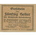 Banknote, Austria, Handenberg, 50 Heller, paysage, 1920, UNC(63) Mehl:FS 347a