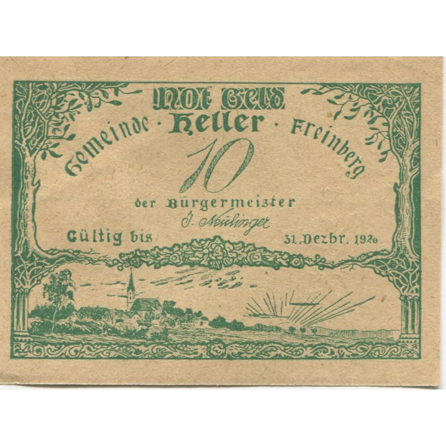 Banknote, Austria, Freinberg, 10 Heller, paysage, 1920 UNC(63) Mehl:FS 211Ia