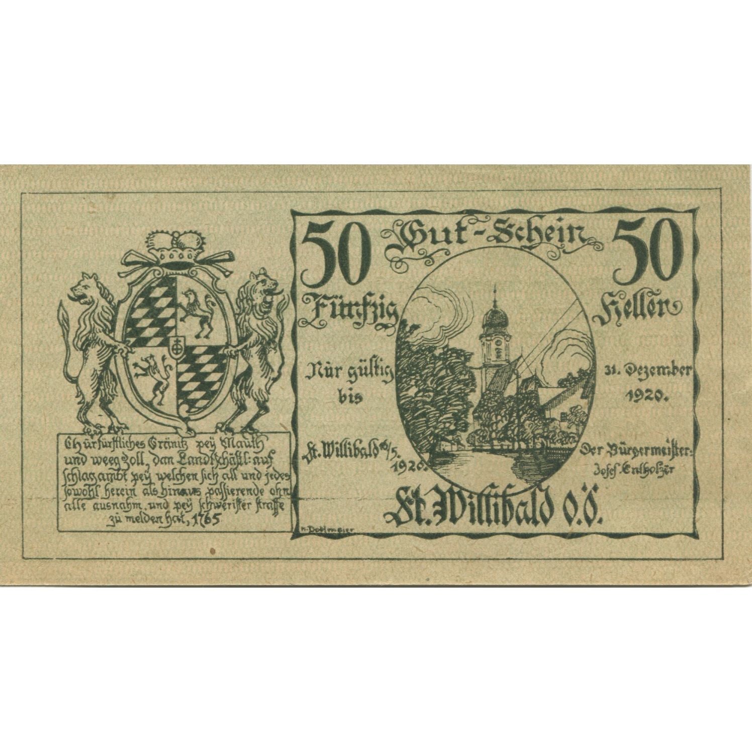 Banknote, Austria, Willibald, 50 Heller, Eglise 1920-12-31, UNC(63)Mehl:FS 946Ad