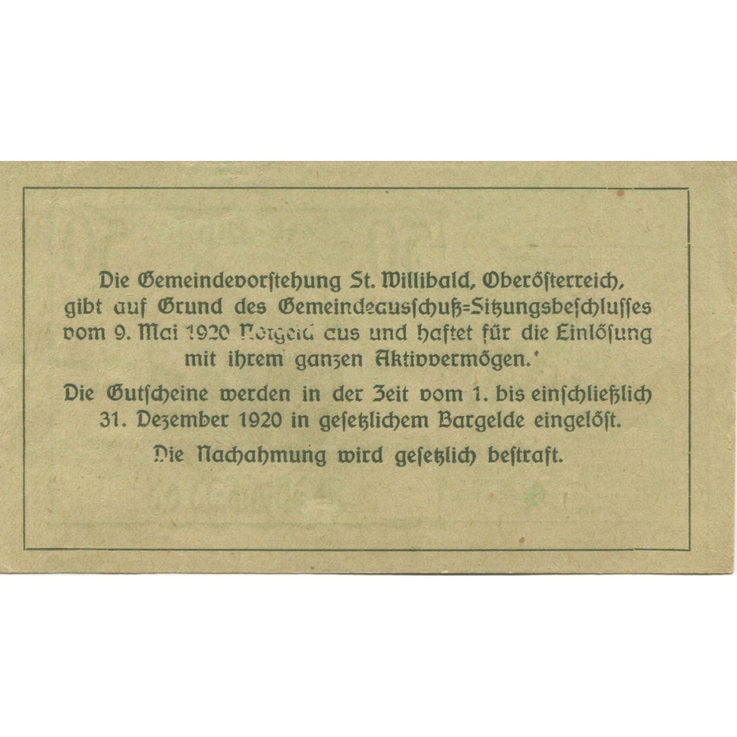 Banknote, Austria, Willibald, 50 Heller, Eglise 1920-12-31, UNC(63)Mehl:FS 946Ad