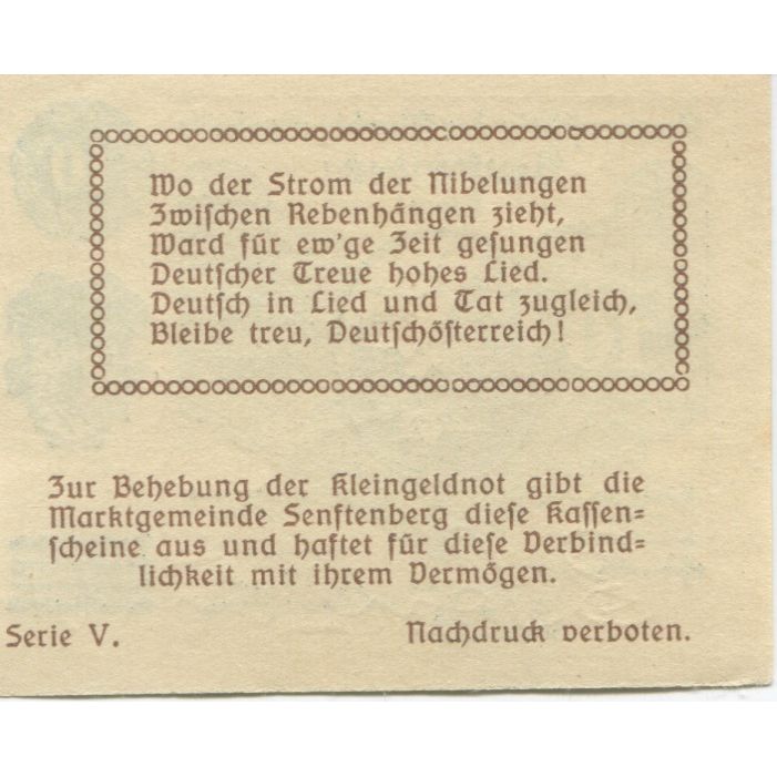 Banknote, Austria, Senftenberg, 10 Heller, château, 1920 UNC(63) Mehl:FS 993g