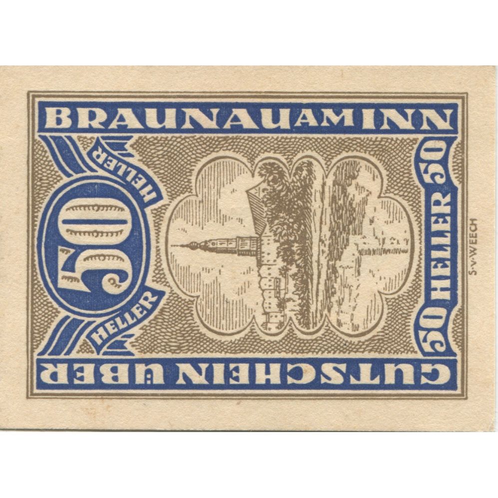 Banknote, Austria, Braunau, 50 Heller, village, 1920 UNC(63) Mehl:FS 101