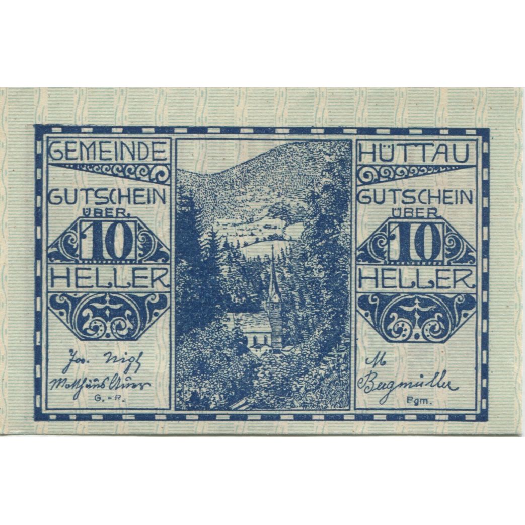 Geldschein, Österreich, Hüttau, 10 Heller, Forêt, 1921 UNZ- Mehl:FS 401a