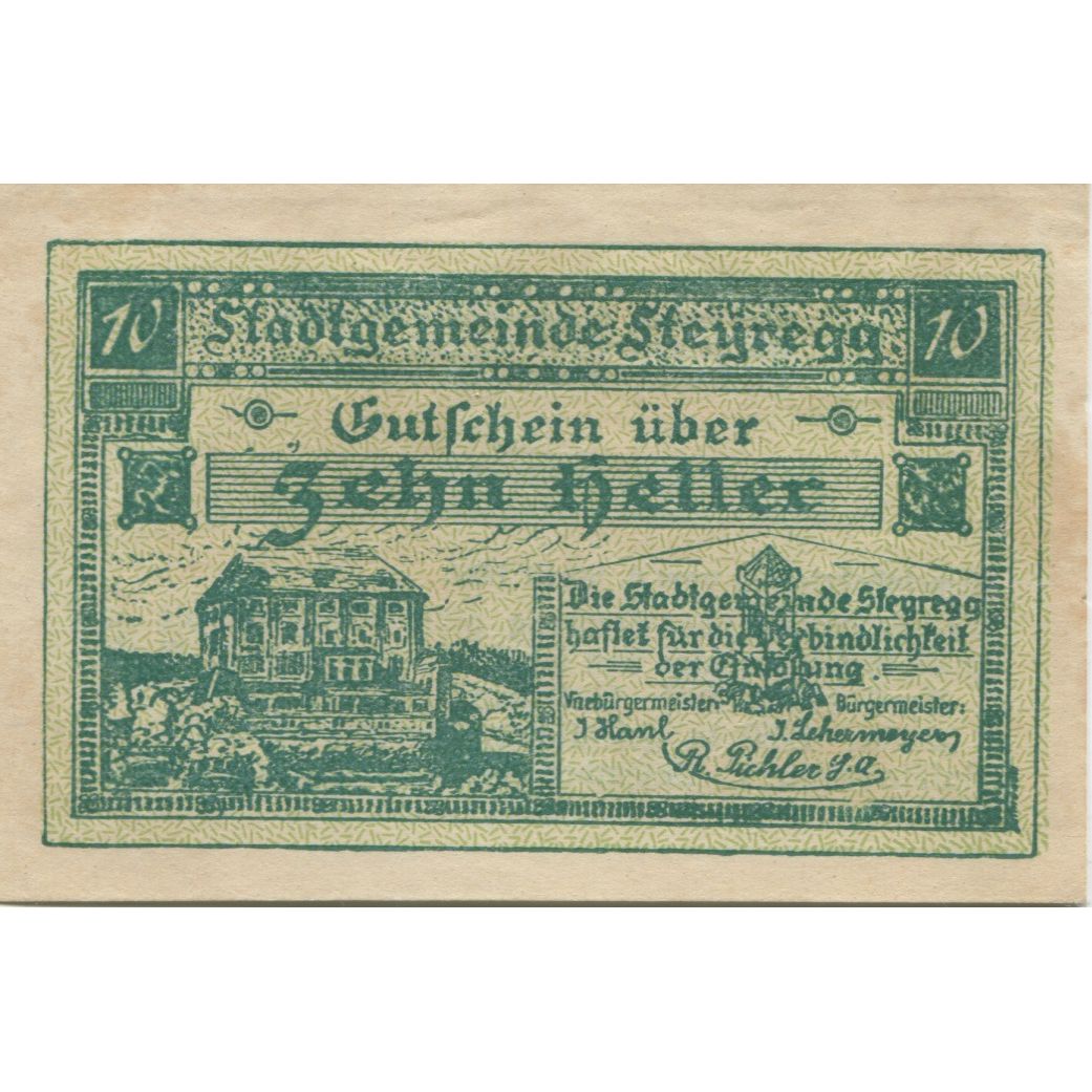 Banknote, Austria, Steyregg, 10 Heller, manoir, 1920 UNC(63) Mehl:FS 1036Ia