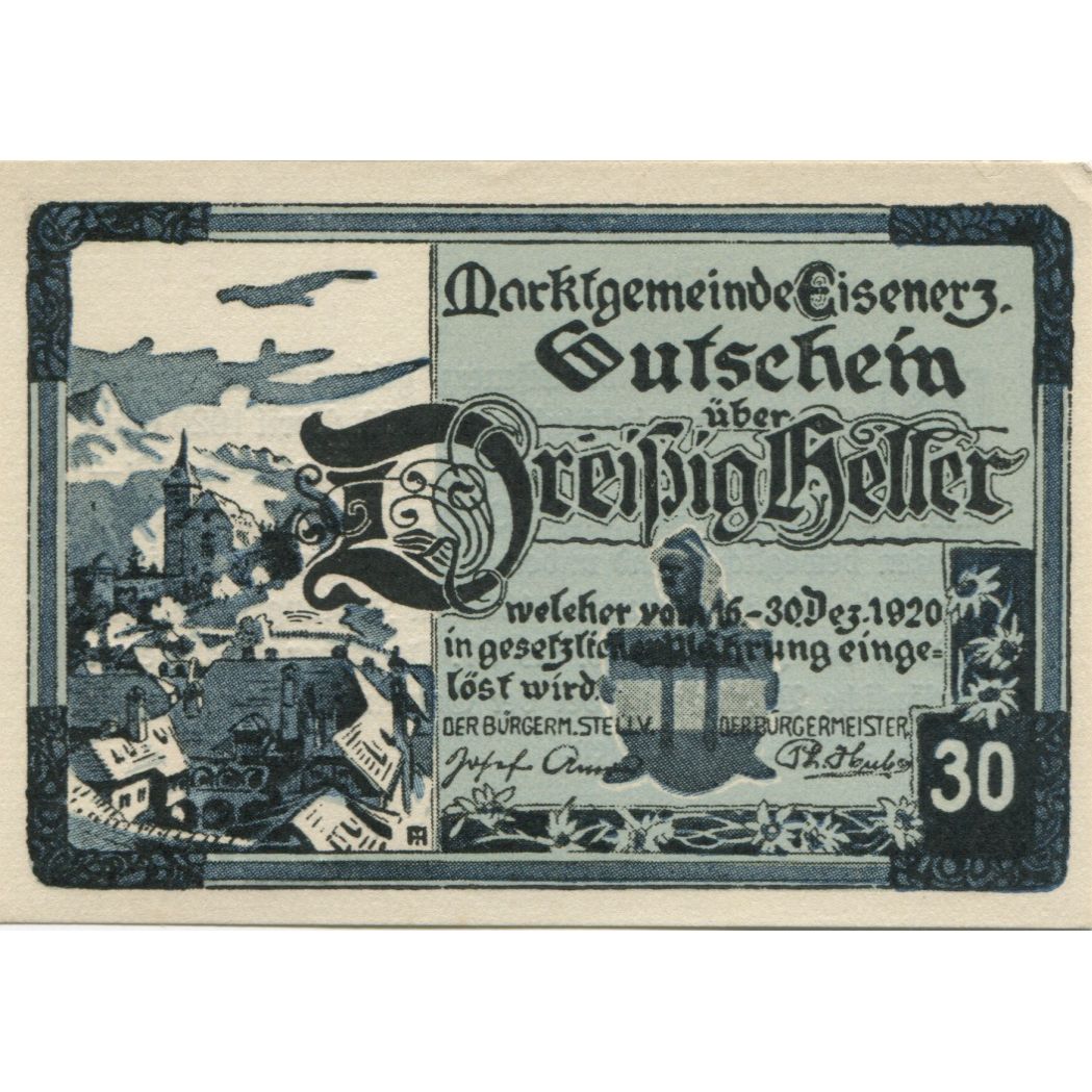 Banknote, Austria, Eisenerz, 30 Heller, Eglise, 1920, UNC(63) Mehl:FS 169