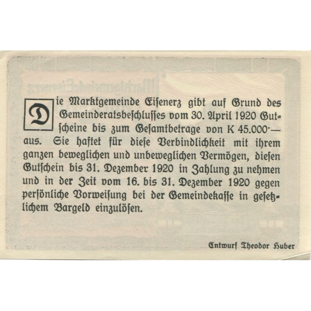 Banknote, Austria, Eisenerz, 50 Heller, soldat 1920-12-31, UNC(63) Mehl:FS 169