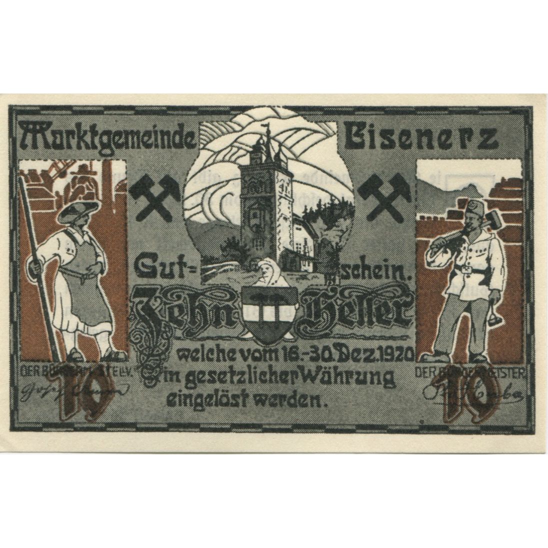 Geldschein, Österreich, Eisenerz, 10 Heller, château, 1920, UNZ- Mehl:FS 169