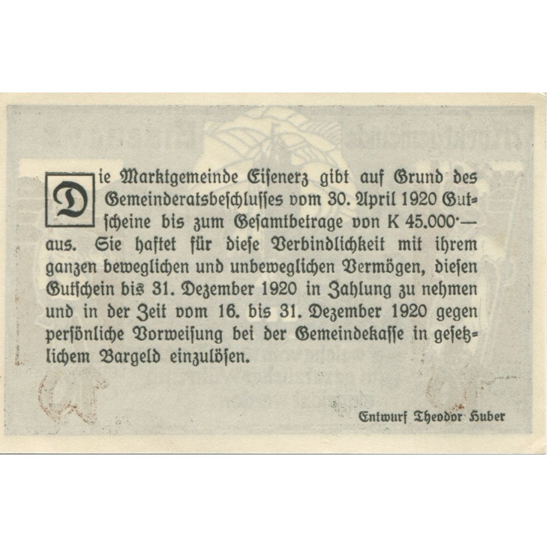 Geldschein, Österreich, Eisenerz, 10 Heller, château, 1920, UNZ- Mehl:FS 169