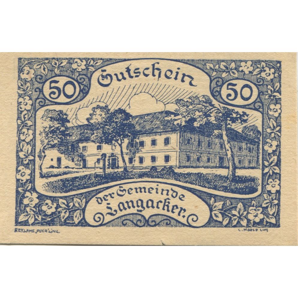 Banknote, Austria, Langacker, 50 Heller, château, 1920 UNC(63) Mehl:FS 500a