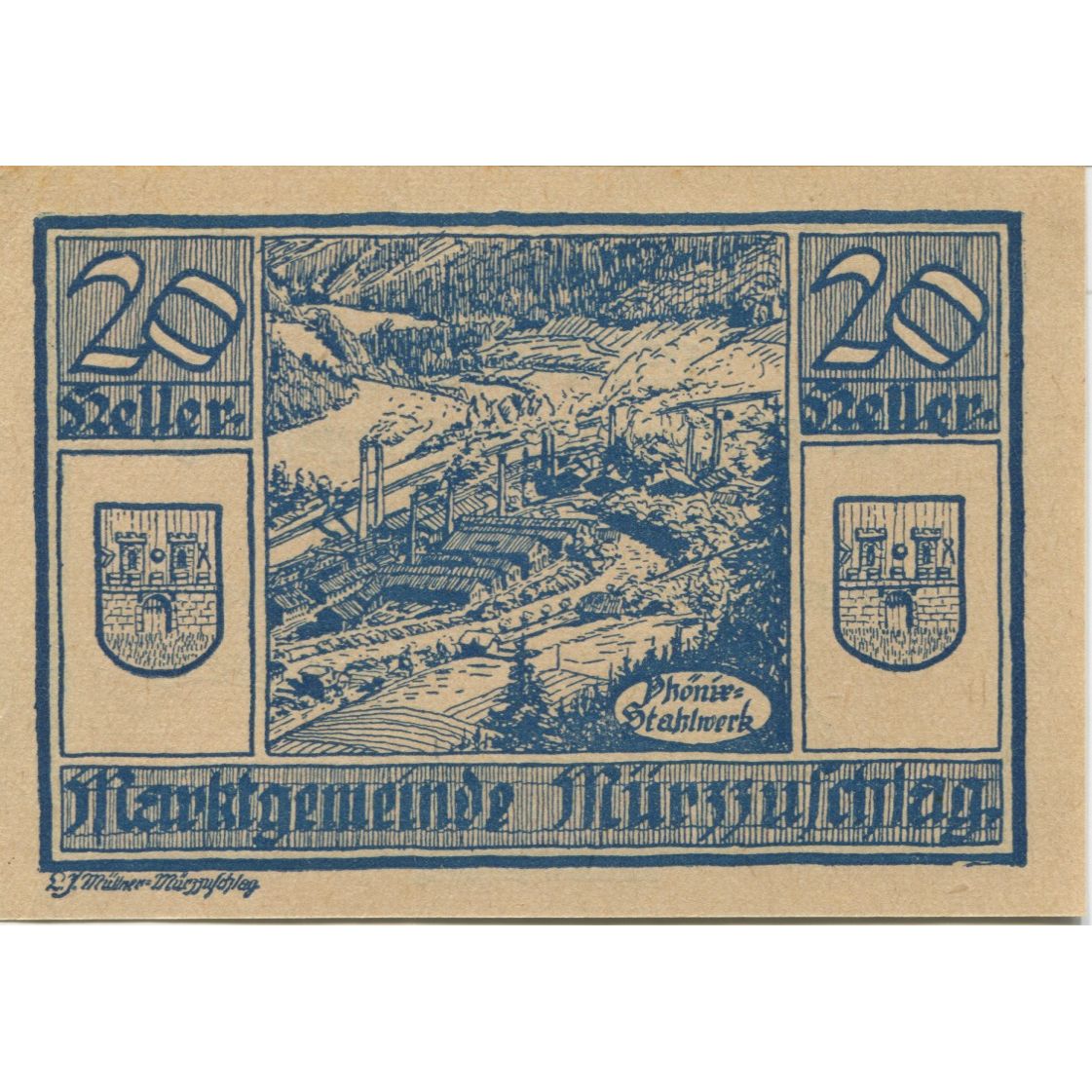 Geldschein, Österreich, Mür Aufchlag, 20 Heller, château, 1920 UNZ- Mehl:FS 639c