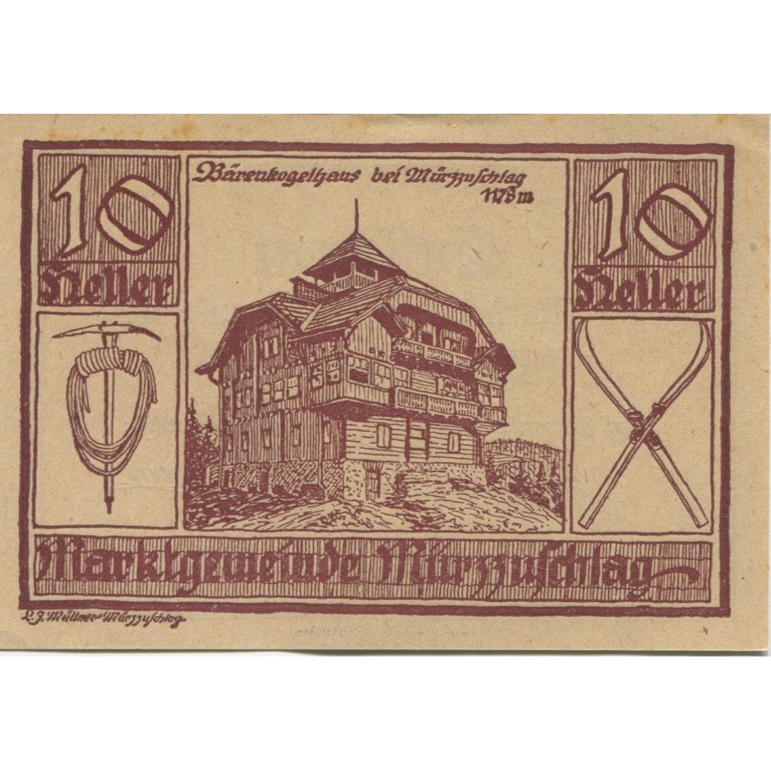 Banknote, Austria, Mür Aufchlag, 10 Heller, chalet, 1920 UNC(63) Mehl:FS 639c