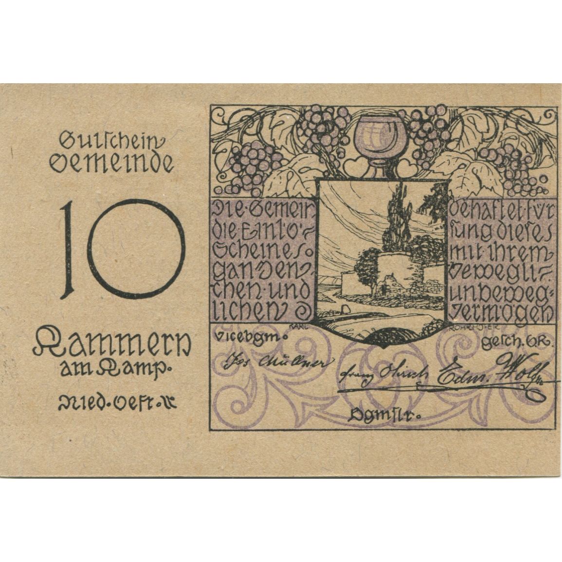 Geldschein, Österreich, Kammern am Kamp, 10 Heller 1920 UNZ- Mehl:FS 424