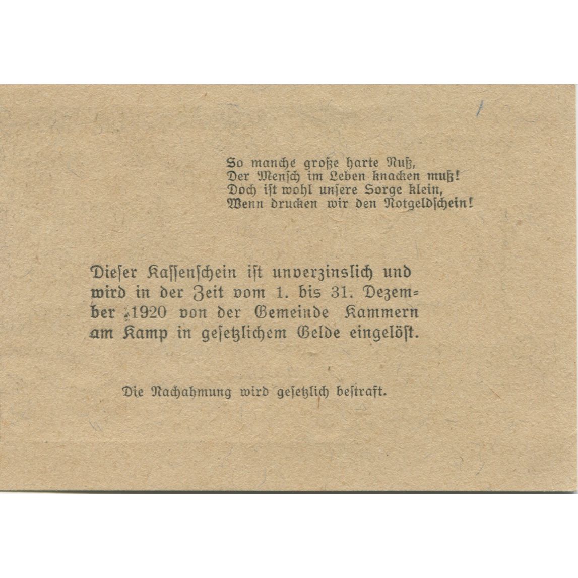 Geldschein, Österreich, Kammern am Kamp, 10 Heller 1920 UNZ- Mehl:FS 424
