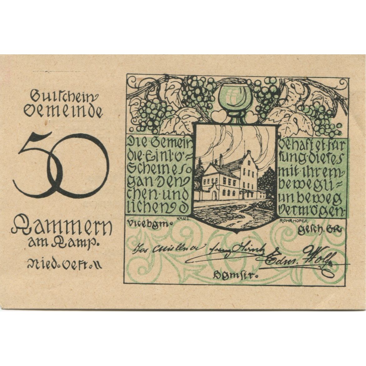 Banknote, Austria, Kammern am Kamp, 50 Heller, château, 1920 UNC(63) Mehl:FS 424