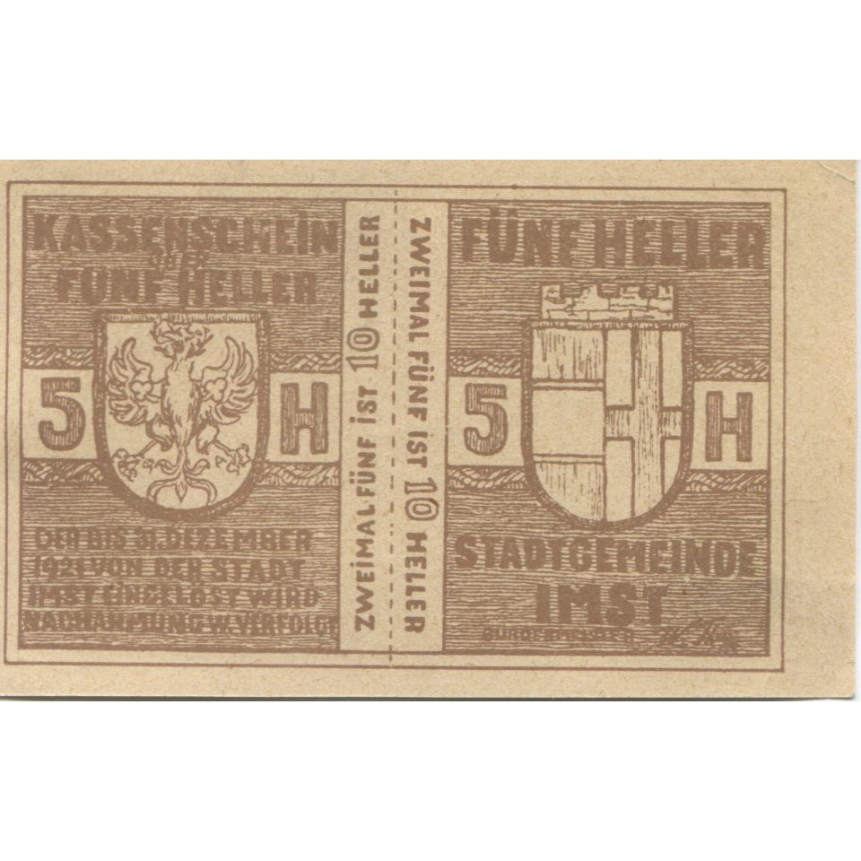 Geldschein, Österreich, Imst, 50 Heller, Blason, 1920, UNZ- Mehl:FS 405a