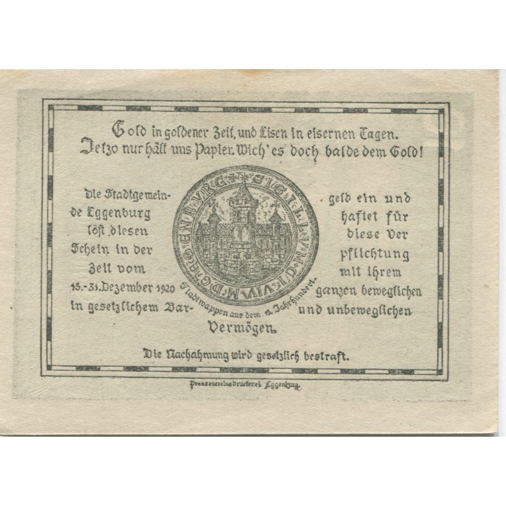 Banknote, Austria, Eggenburg, 10 Heller, ruine, 1920 UNC(63) Mehl:FS 162a