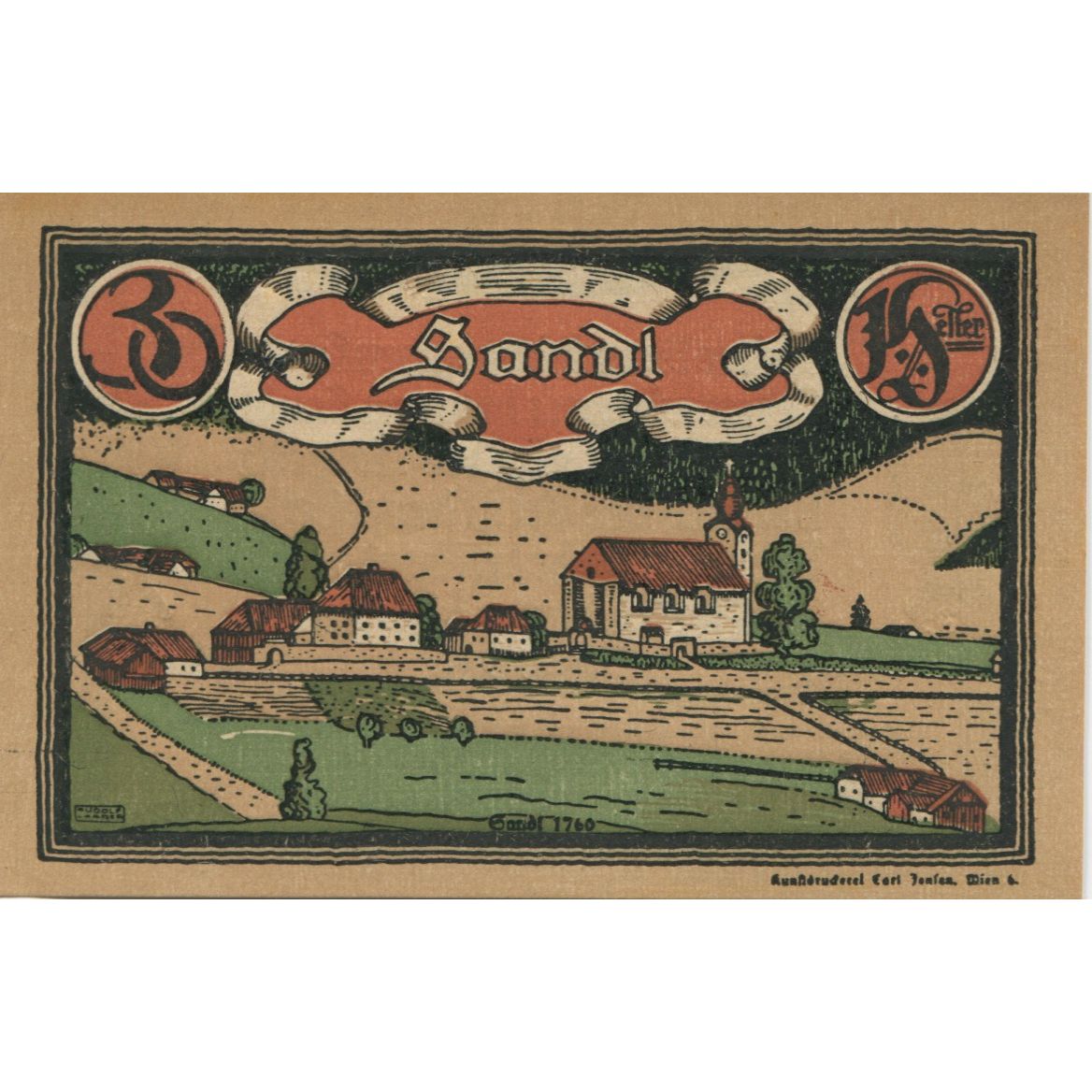 Banknote, Austria, Sandl, 30 Heller, village 1920-12-31, UNC(63), Mehl:FS 874I