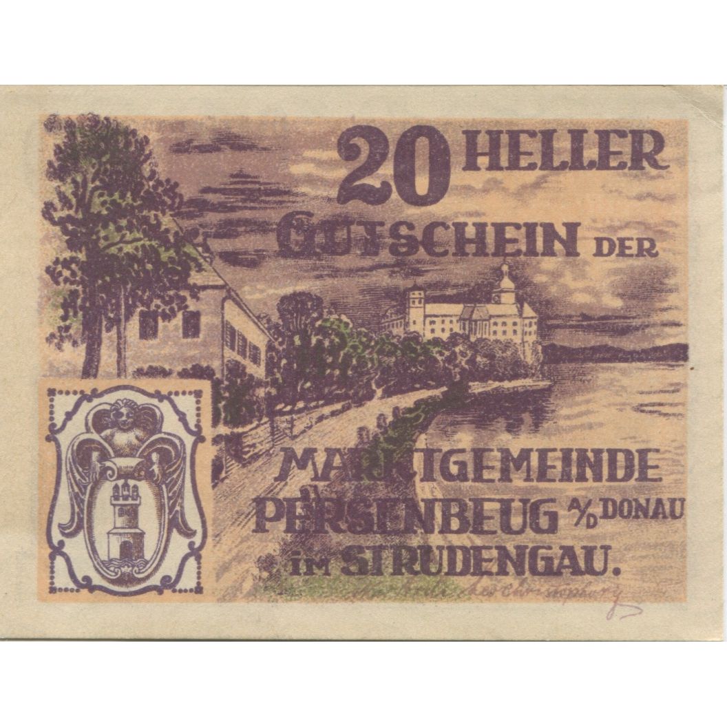 Geldschein, Österreich, Persenbeug, 20 Heller, Blason, 1920 UNZ- Mehl:FS 735IIa