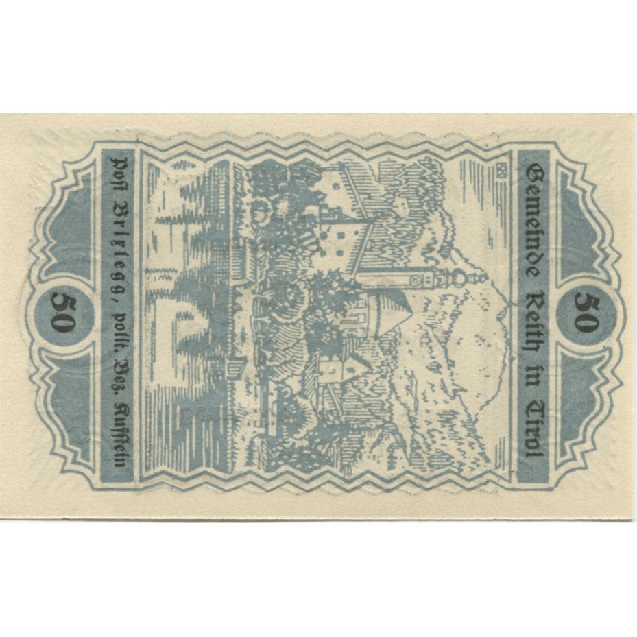 Biljet, Oostenrijk, Reith, 50 Heller, Eglise 1920-11-01, SPL, Mehl:FS 831a