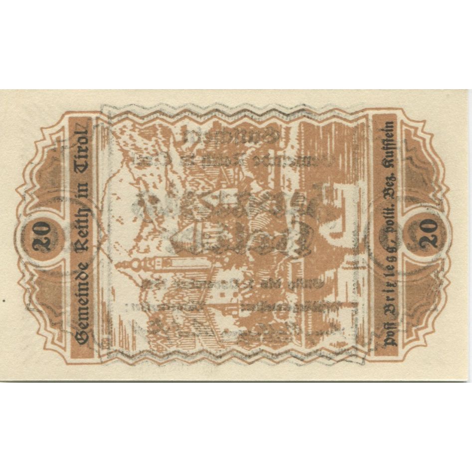 Nota, Áustria, Reith, 20 Heller, montagne 1920-11-01, UNC(63) Mehl:FS 831a