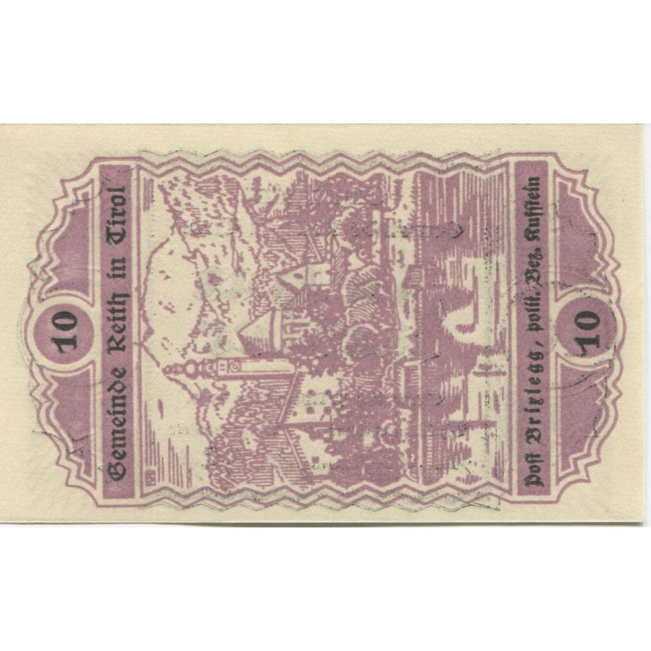 Biljet, Oostenrijk, Reith, 10 Heller, paysage 1920-11-01, SPL, Mehl:FS 831a