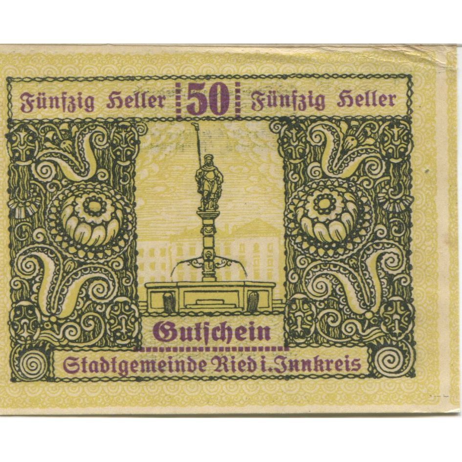 Geldschein, Österreich, Ried, 50 Heller, fontaine, 1920 VZ Mehl:FS 834IIa