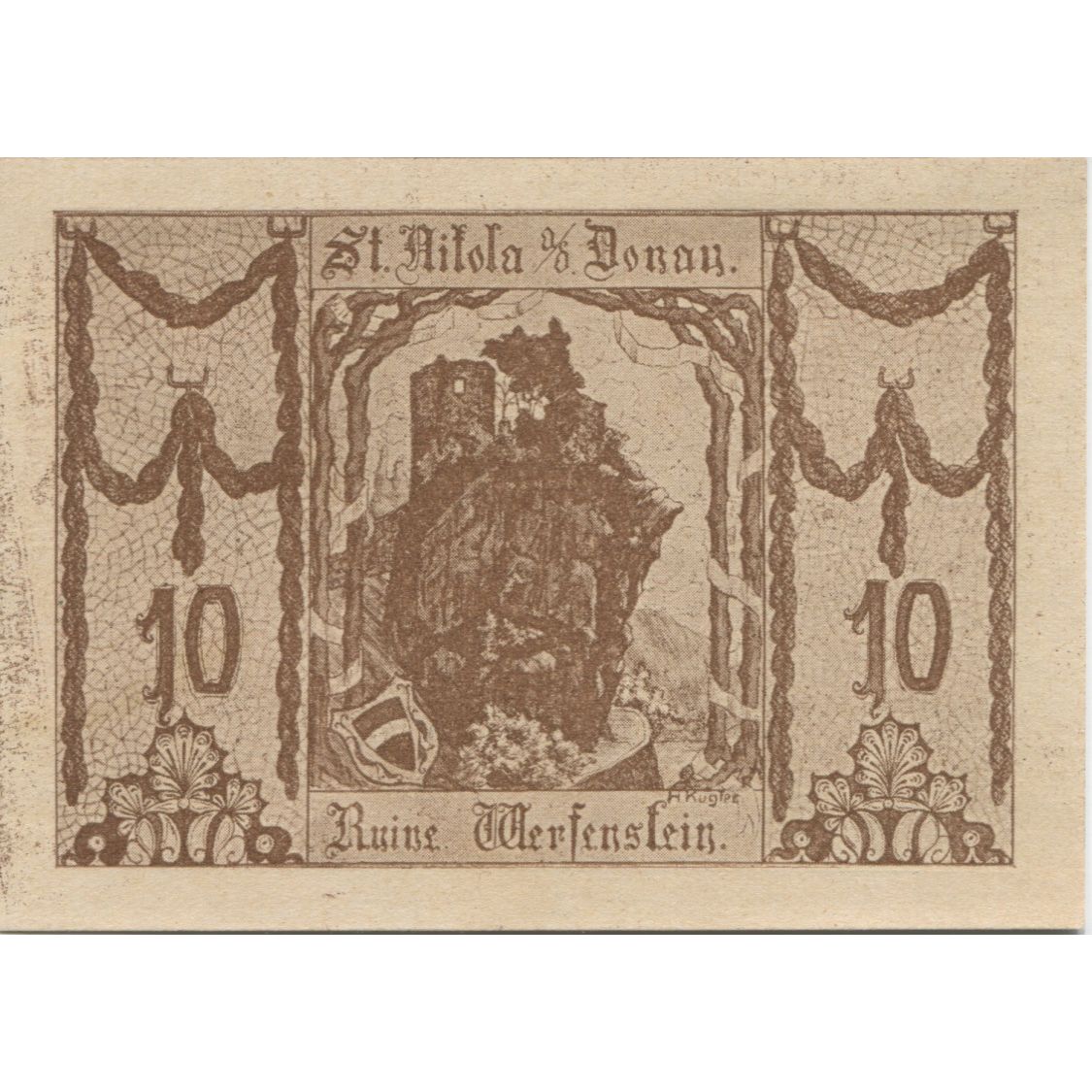 Nota, Áustria, St Nikola ad Donau, 10 Heller, château, 1920 SPL Mehl:FS 914IIIa