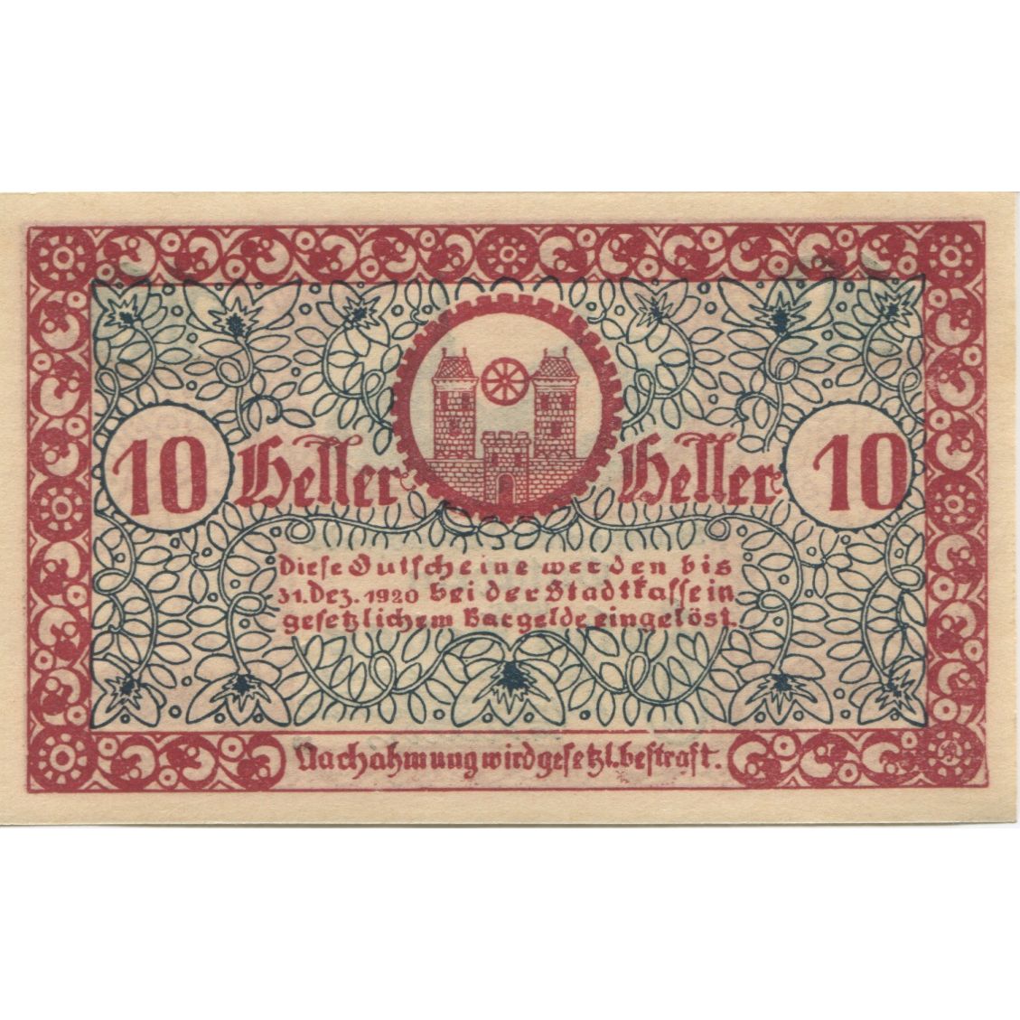 Nota, Áustria, Radstadt, 10 Heller, village, UNC(63), Mehl:FS 811